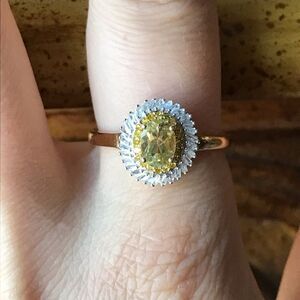 Golden Apatite Natural Diamond Ring Sterling Silver Ring Size 10